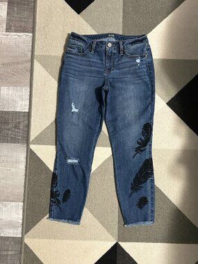 A.N.A Feather Embroidered Distressed Raw Hem Skinny Ankle Jeans Women's Size 2